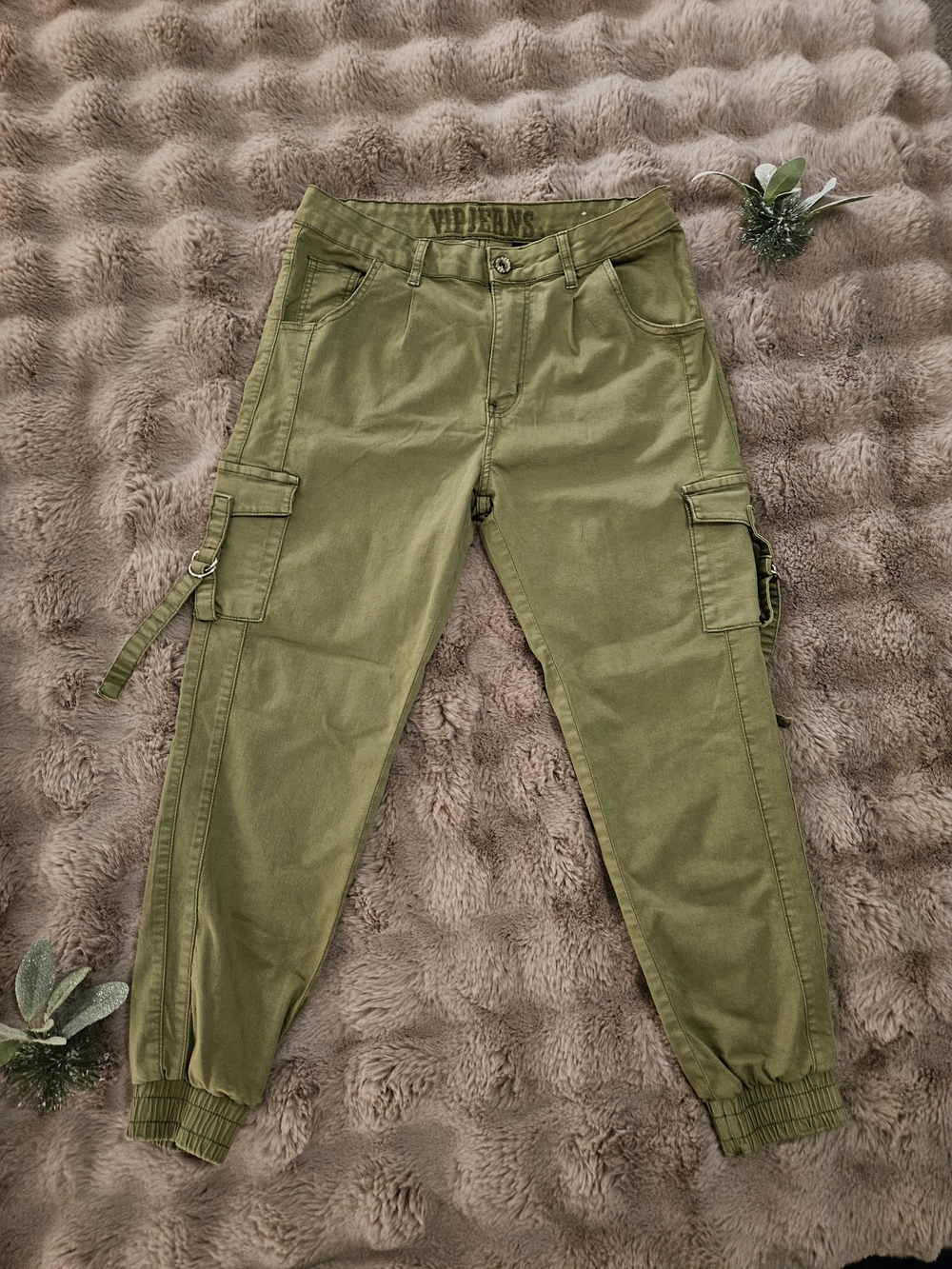 VIP Jeans Women's Olive Cargo Jogger Pants Size 13/31 Utility Stretch Y2K - Picture 2 of 8